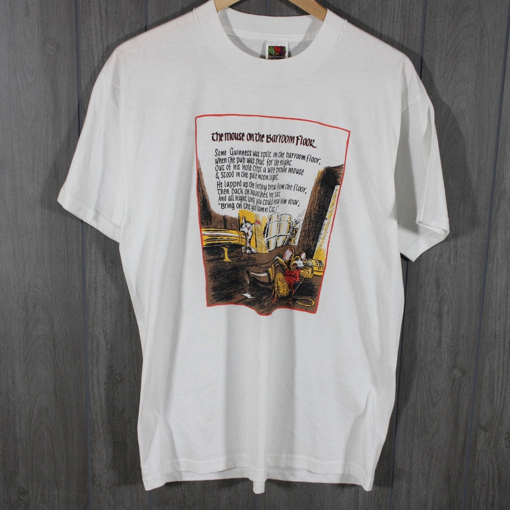 Vintage Guinness The Mouse on the Barroom Floor T-Shirt White - Size L